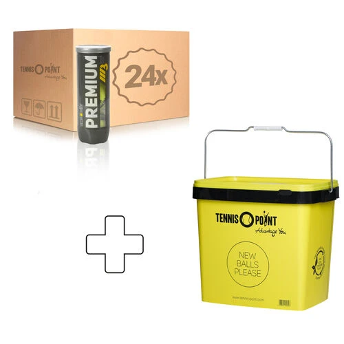 Premium Tennisball 24x 3 Ball Tube In A Box, Plus Ball Bucket 1 Premium Tennisball 24x 3 Ball Tube In A Box, Plus Ball Bucket